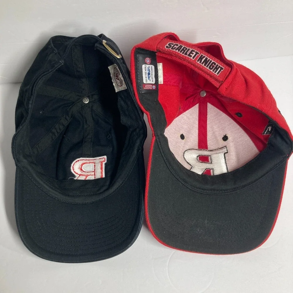 Rutgers University Scarlet Knights Cap Hat Adult Black Red Lot of 2 FLAW